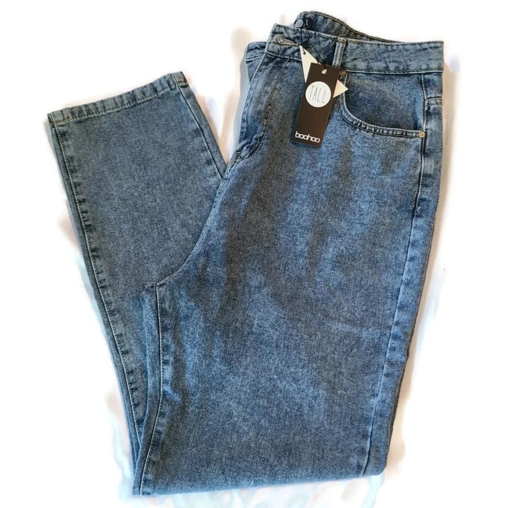 *SOLD* NEW Boohoo Blue Womens Plus 16 Tall Blue High Waist Mom Jeans Acid Ligh - Picture 5 of 12